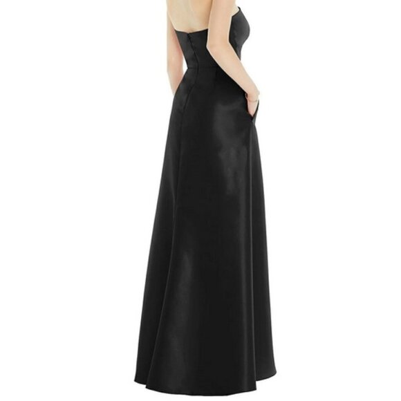 Alfred Sung Black Strapless Satin Gown D832 - Picture 2 of 2